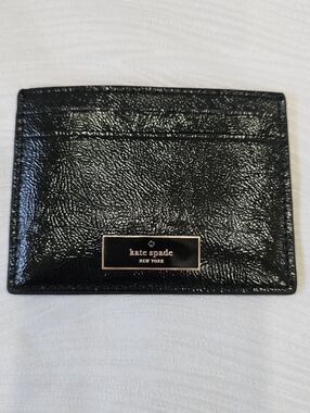 kate spade Black Patent Leather Card Case with Gold Plaque